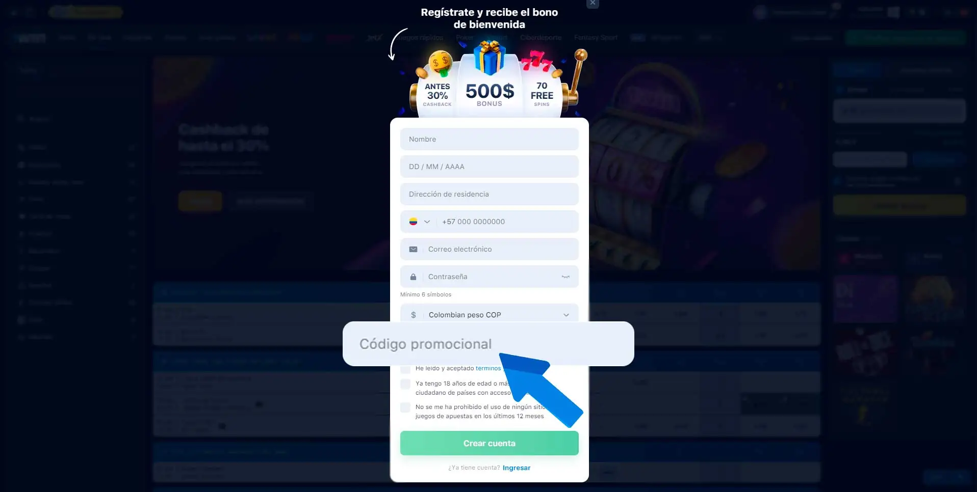 Introducir un código promocional actualizado para el sitio web del casino